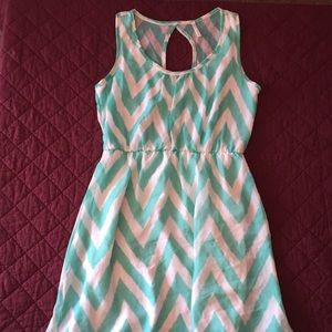 teal and white chevron dress